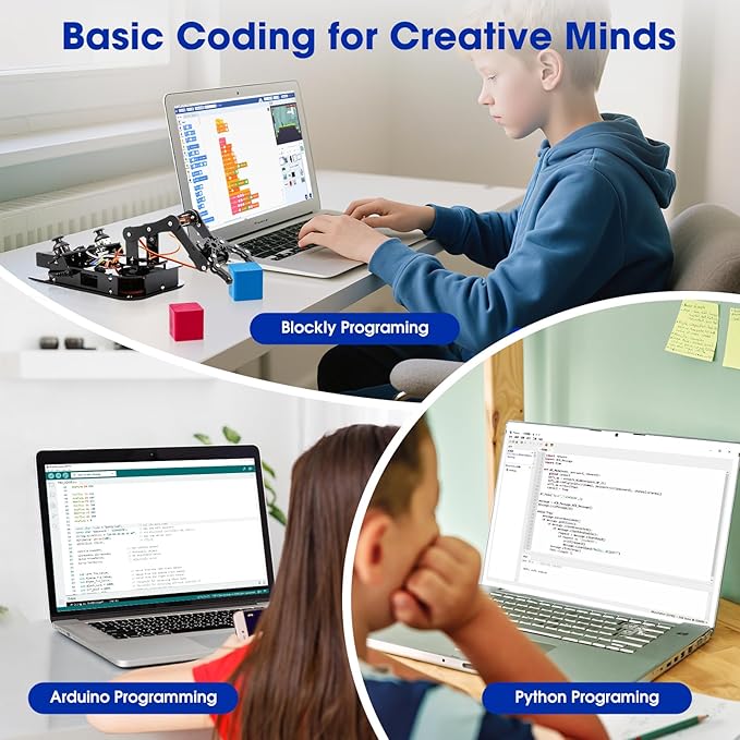 4DOF Robotic Arm Kit for Kids Compatible with Arduino IDE, Programming ESP32 Smart Robot Arm Building Kit STEM Educational Desktop Toy with Joystick and Web App Control for Children Ages 8+ and Adults