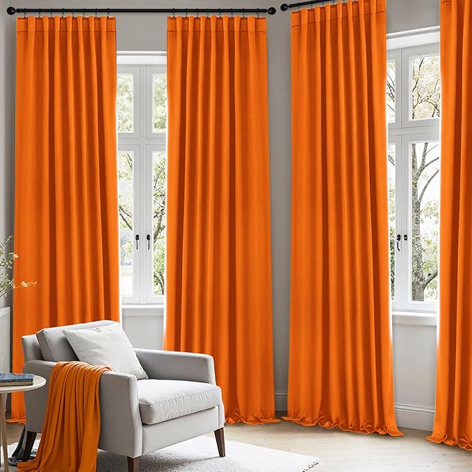 ANRODUO Back Tab Blackout Curtains for Bedroom Living Room, Rod Pocket Pinch Pleated Thermal Insulated Room Darkening Curtains 72 Inches Long 2 Panels, Orange, 42 x 72 Inch