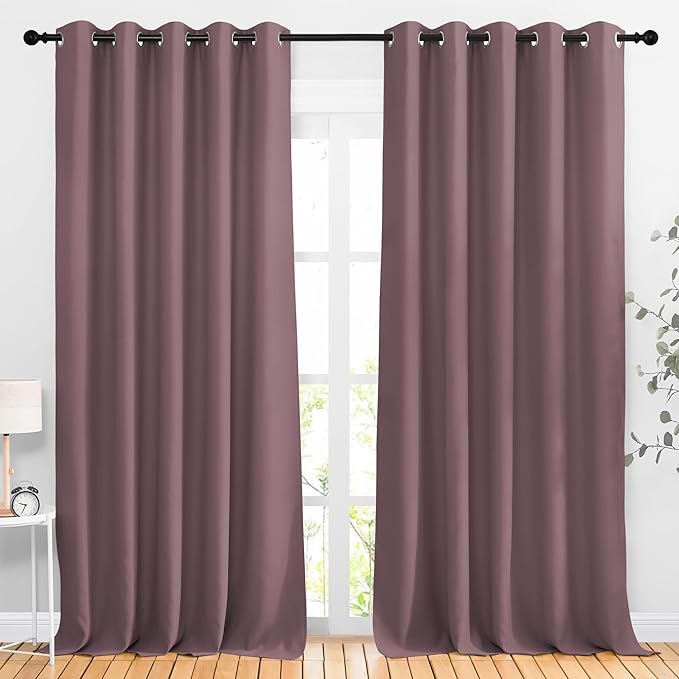 NICETOWN Room Darkening 118 inch Long Curtains, Grommet Thermal Drapes Weighted Room Divider Wide Window Treatments for Living Room, W66 x L118, Dry Rose, 2 Panels