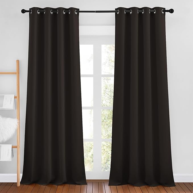 NICETOWN Toffee Brown Blackout Bedroom Curtains 96 inches Long, Grommet Thermal Insulated Room Darkening Window Treatments Sound Reducing for Living Room, W46 x L96, 2 Panels