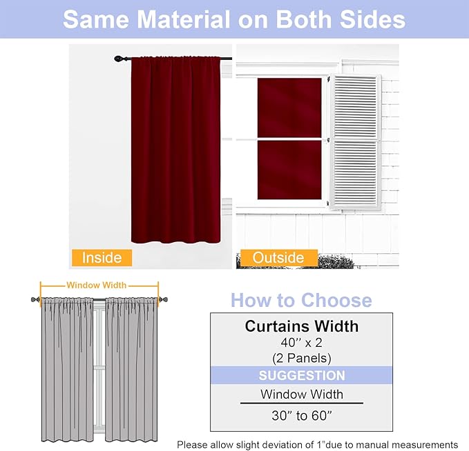 Simplebrand Ava Red Blackout Curtains for Bedroom 84 Inch Length 2 Panels Set, Solid Thermal Insulated Privacy Nursery Window Treatment Curtains Blackout Drapes, W40 x L84 Inch, Red