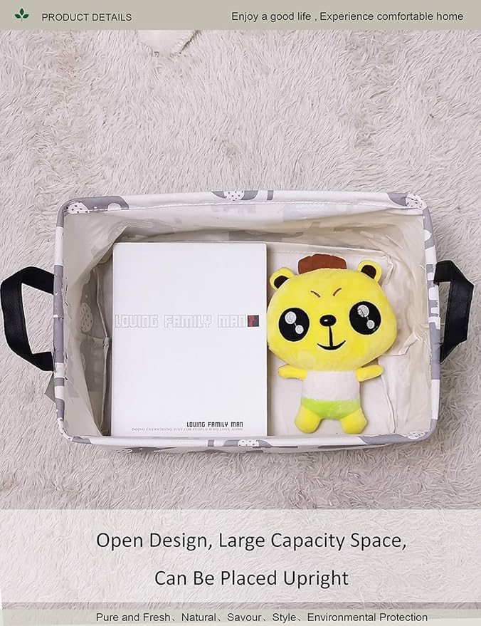Rectangular Folding Laundry Basket, waterproof Canvas Basket,gift basket,Suitable for children's room,Office,Clothes,Toys Storage (Grey Elephant)