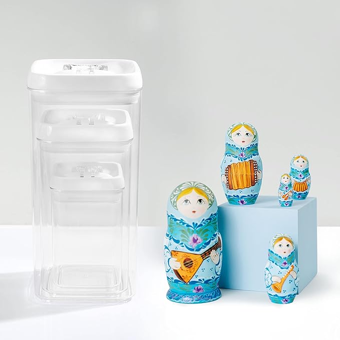 Felli Flip Tite Acrylic Food Storage Container with Lid 6” XL Air Tight Ring Seal Flip Top, Plastic Kitchen Baking Canister for 5 lb Flour Sugar Rice Protein Powder Pantry Organizer (Nest-M, White)