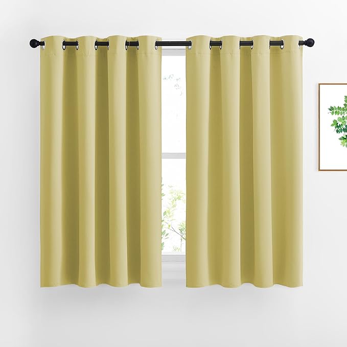 NICETOWN Bedroom Room Darkening Curtains and Drapes - Triple Weave Thermal Insulated Solid Grommet Room Darkening Panels for Basement(1 Pair, 52 inches by 45 Inch, Paler Yellow)