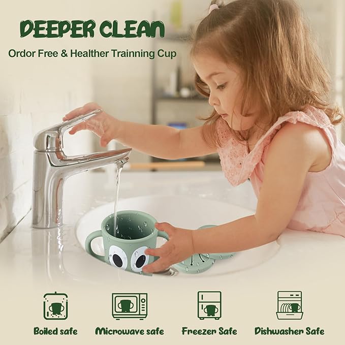 Silicone Snack Cup Food Container for Toddlers and Babies, Spill Proof Training Cup with Snack Cup Lid & Dust Proof Lid, Comes with a toy strap, Without BPA, Lead, or Phthalates (Ether)