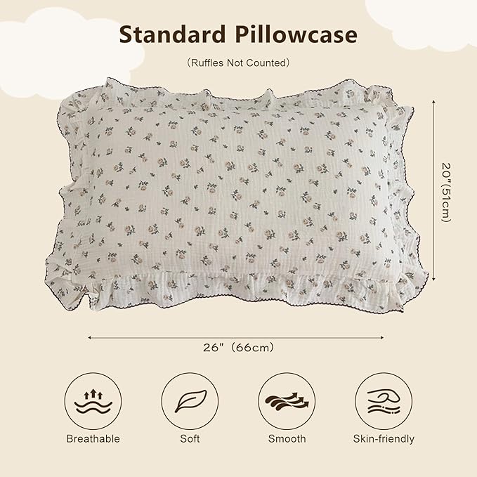 BuLuTu Cotton Muslin Kids Toddler Pillowcase with Cute Rose Flowers Super Soft Standard Nursery Pillowcase for Boys,Girls,Bedding Decor Machine Washable, Durable Pillowcase,1 Piece