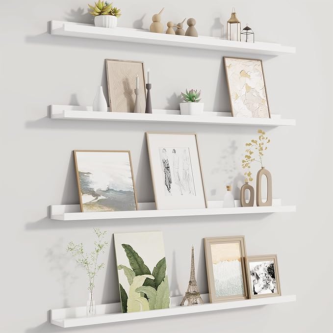 Picture Ledge Shelf for Wall, Floating Shelves Set of 4, 36 Inch Long Nursery Book Shelves for Toys Storage, Kids Bookshelf Wall Mounted for Books Photo Frames, White