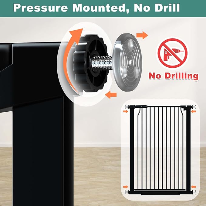 40.5" Extra Tall Baby Gate for Doorways, 32.6"-40.5" Extra Wide Pet Gate Pressure Mounted, Puppy Dog Gates Proof Indoor, No Drill Safety Child Gate, 1.37" Narrow Space Metal Black Gate