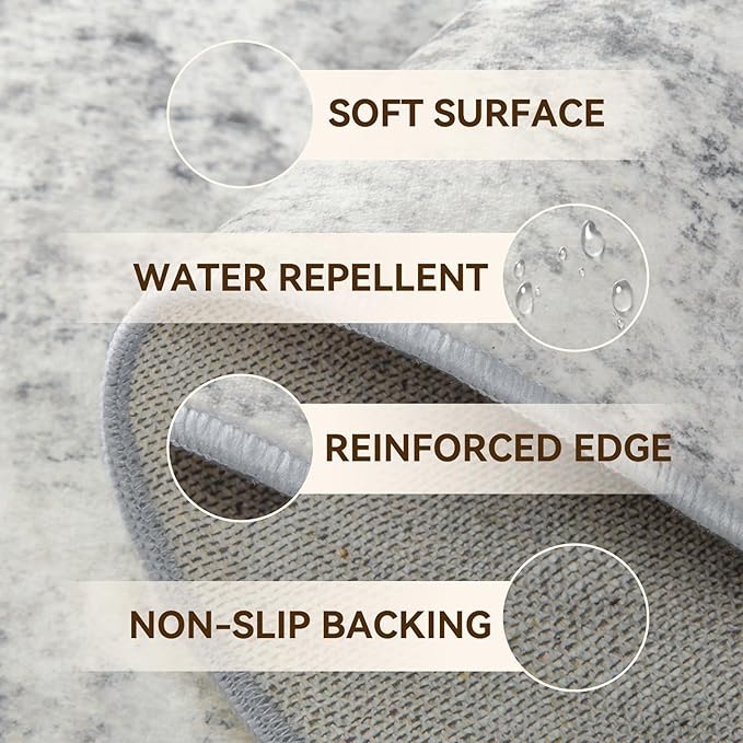 Washable Area Rugs 5'x8' Non-Slip Modern Abstract Soft for Living Room Entryway Bedroom Nursery, Print Pattern, Gray White Grey