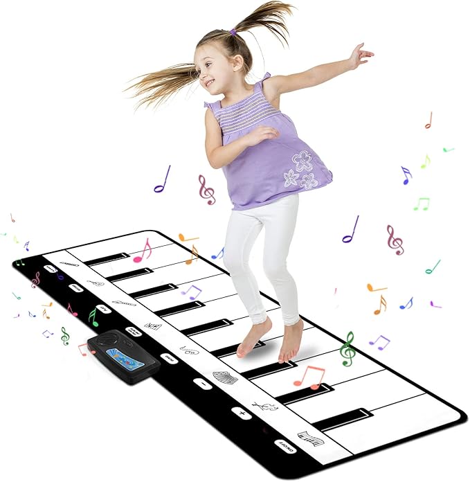 M SANMERSEN Piano Mat, Kids Musical Mat Floor Piano Keyboard Mat with 8 Instruments Sounds Music Dance Touch Play Mat, Early Educational Toys Birthday Gifts for 1 2 3 4 5 Year Old Boys Girls