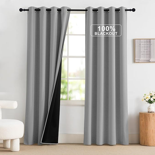 NICETOWN 100% Blackout Window Curtains 84 inches Long 2 Panels Set, Thermal Insulated Grommet Drapes, Room Darkening Curtain for Bedroom Living Room(W52 x L84 Inch, Silver Grey)