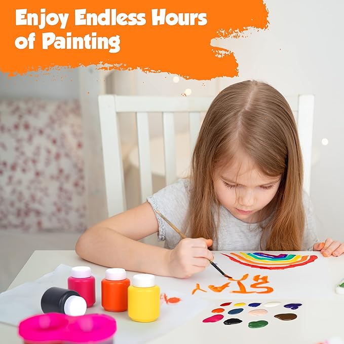 Kids Painting Set, Washable Paint for Kids 8 Colors, Non Toxic Tempera Paint 2 Ounce Each, Paints for Toddlers Art, Craft, School and Home Finger Paints Projects