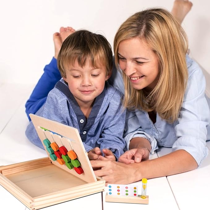 Montessori Learning Toys Slide Puzzle Color & Shape Matching Brain Teasers Logic Game Preschool Educational Wooden Toys for Kids Boys Girls Age 3 4 5 6 7 Years Old Airplane Travel Toy Birthday Gifts