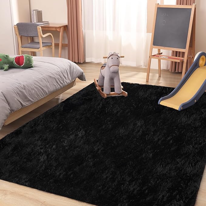 Black Rug, 8x10 Area Rugs for Living Room, Soft Plush Area Rugs for Bedroom, Non-Slip Indoor Carpet for Nursery, Study Room, Kids Room, Room Decor