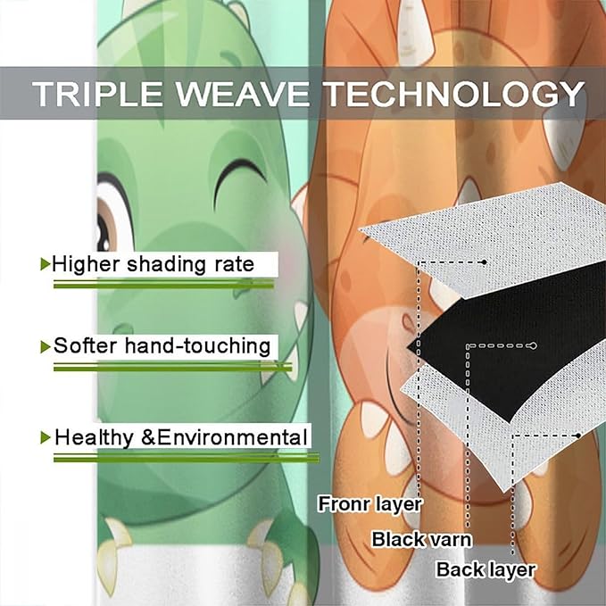 Kids Dinosaur Curtains for Boys Girls Bedroom Decor Cartoon Dino Colorful Cute Funny Animal Printed Blackout Rod Pocket Window Drapes for Baby Nursery Playroom Living Room W21xL45in Decor