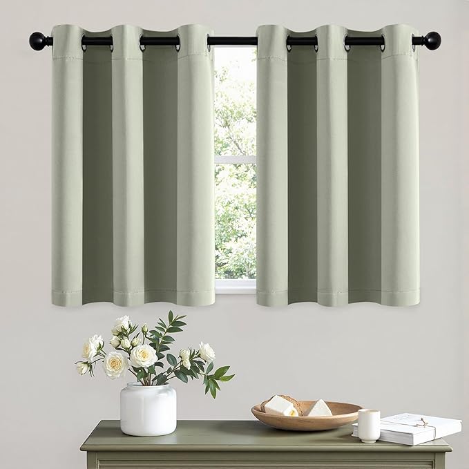 MIULEE Short Curtains for Windows - Sage Green Blackout Half Window Curtains Thermal Insulated Privacy Drapes for Kitchen Bedroom Bathroom Grommet Top Small Basement Tiers W40 x L36 Inch 2 Panels