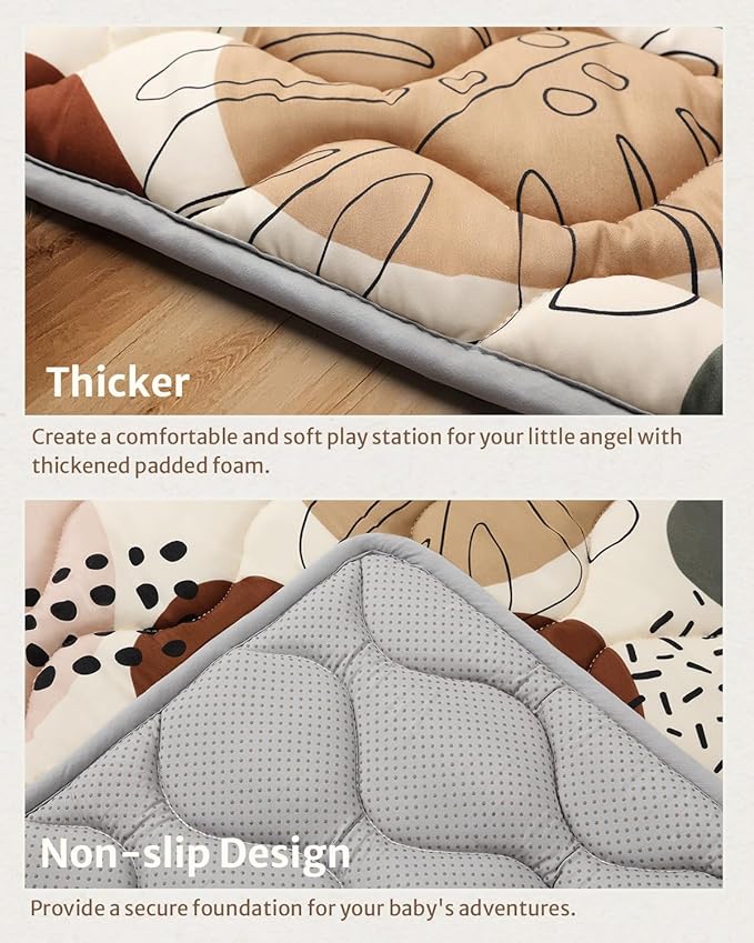 Blissful Diary Baby Play Mats for Floor, 59x59 Inch Thicker and Larger Soft Cushioning Foam Playmats for Babies and Toddlers, Foldable Washable Baby Playpen Mat, Boho Design