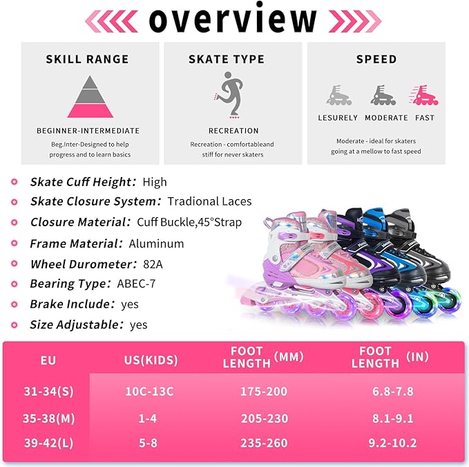 Nattork Blade Roller Skates for Boys with Light Up Wheel, Outdoor & Indoor Illuminating Black Inline Skates for Boys Little Kids Toddler Ages 5-8 4 5 6, Beginners