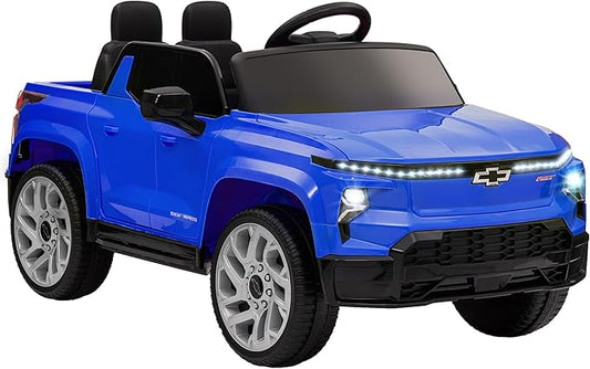 Qaba 12V Kids Ride on Truck, Chevrolet Silverado EV RST Licensed Electric Car with Parent Remote Control, Back Storage, Spring Suspension, Soft Start, Auxiliary Wheels, LED Lights, Music, MP3, Blue