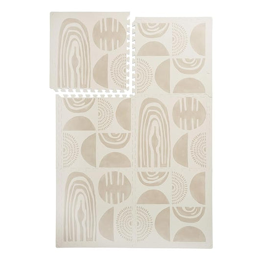 PopsyKosy Premium Exercise & Baby Foam Play Mats - Stylish & Large Non-Toxic Odorless Floor Mat - 6 Tiles - Spacious 6ft x 4ft - Peel-Resistant Reinforced Ver.- Soft Thick, Waterproof - Desert Sand