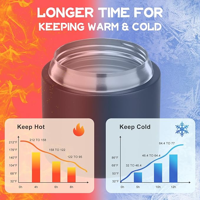 2 - in - 1 Soup Thermo for Hot Food 14oz with Snack Box Container Leak Proof Insulated Lunch Container Kids and Adults Stainless Steel Double Wall Vacuum Wide-mouth Thermal with Spoon and Handle