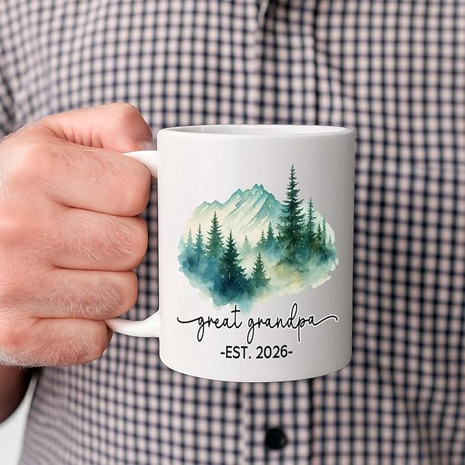 Promoted To Be Great Grandpa Coffee Mug 11Oz 15Oz, Personalized New Great Grandpa EST. 2026 Accent Ceramic Cup Gift For Pregnancy Reveal, Customized Nickname & Year Great-Grandfather White Coffee Cup