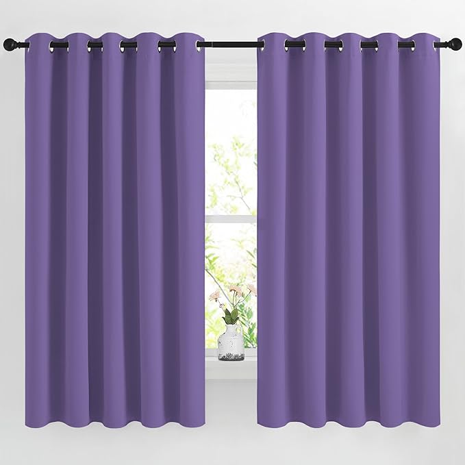 NICETOWN Lilac Purple Room Darkening Curtains 66 inches Long, Grommet Thermal Curtains Window Treatment Sound Reducing Drapes for Bedroom/Home Family, W66 x L66, 2 Panels