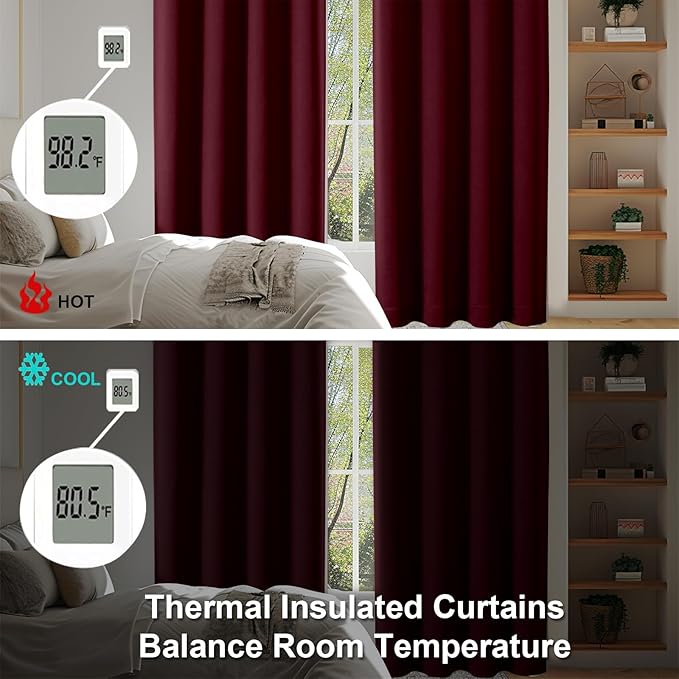 Simplebrand Ava Burgundy Blackout Curtains, 2 Panels Set, 40"W x 72"L, Bedroom & Outdoor, 100% Polyester, Unlined, Pinch Pleat Top, Rod Pocket Hanging