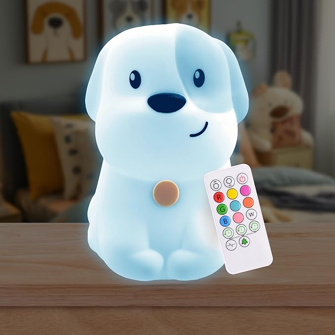 Lumipets Remote Control Silicone Night Light for Kids - Puppy Design with 9 Soft Colors & Sleep Timer - Rechargeable, Battery-Operated Lamp for Bedroom | Baby Nursery, Toddler, Girls, Boys
