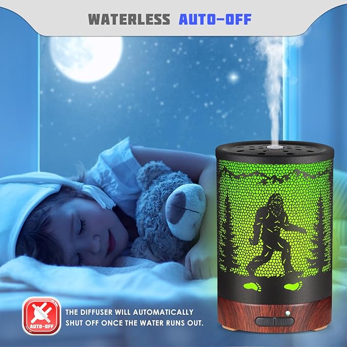 Essential Oils Diffuser,Christmas Aromatherapy Diffuser,Birthday Gifts for Women Mom Grandma,Metal Cool Mist Humidifier with 7 Colors Lights Waterless Auto Off Air Diffusers (Bigfoot)