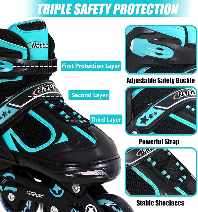 Nattork Blade Roller Skates for Boys with Light Up Wheel, Outdoor & Indoor Illuminating Black Inline Skates for Boys Little Kids Toddler Ages 5-8 4 5 6, Beginners