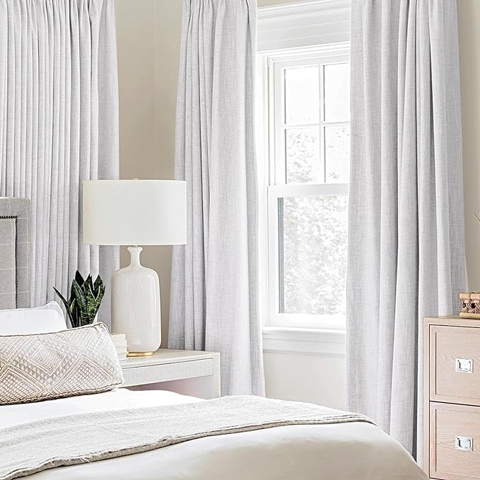 MIULEE Linen Blackout Curtains for Bedroom Solid 100% Blackout Thermal Insulated Grayish White Curtains Grommet Room Darkening Curtains/Drapes for Living Room 42x84 Inch (2 Panels)