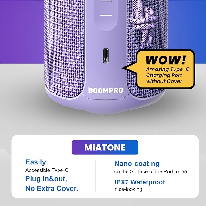 MIATONE Portable Bluetooth Speaker 36W Stereo Sound Bass Boost, 24H Playtime, Bluetooth 5.3 TWS Pairing Girl Friend Gifts for Woman(Purple)
