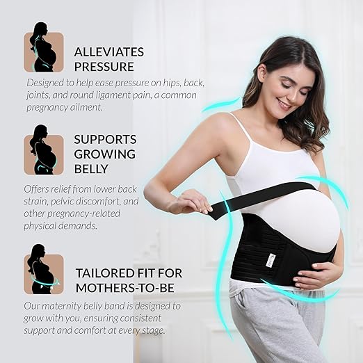 NeoTech Care Pregnancy Support Maternity Belt, Waist/Back/Abdomen Band, Belly Brace (Size XL, Black Color)