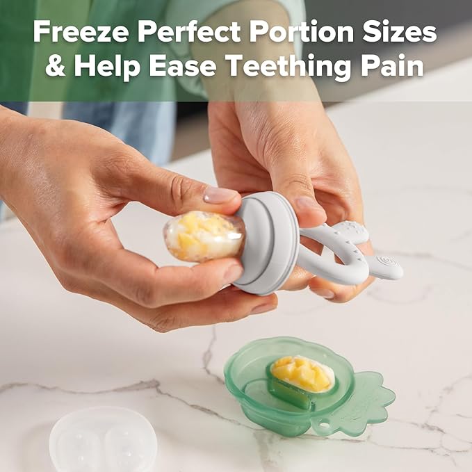 Haakaa Baby Fruit Food Feeder & Mini Freezer Nibble Tray Combo, Breastmilk Popsicle Molds for Baby Cooling Relief, BPA Free Silicone Feeder for Safe Infant Self Feeding, 4 Month+ (Slate Grey)