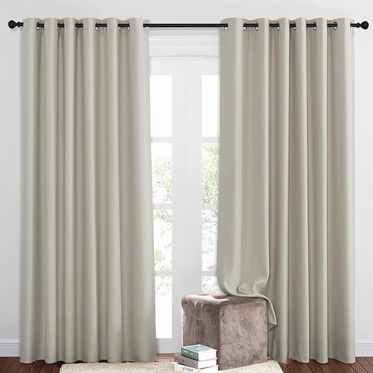NICETOWN Room Darkening Slding Glass Curtain Panels - Window Treatment Thermal Insulated Grommet Light Blocking Drapes for Bedroom/Home Office (2 Panels, 80 by 84, Natural)
