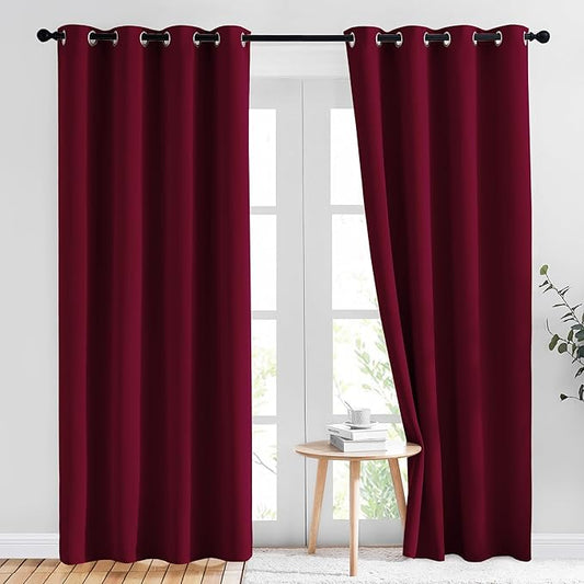 NICETOWN 84 inches Bedroom Curtains Panels - Functional Blackout Curtains/Panels for Bedroom, Thermal Insulated, Privacy Assured (Set of 2, 52 x 84 inches, Wine Red)