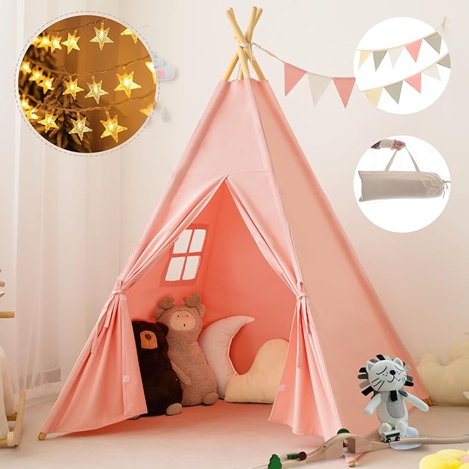 Teepee Tent for Kids-Portable Children Play Tent Indoor Outdoor (Pink)