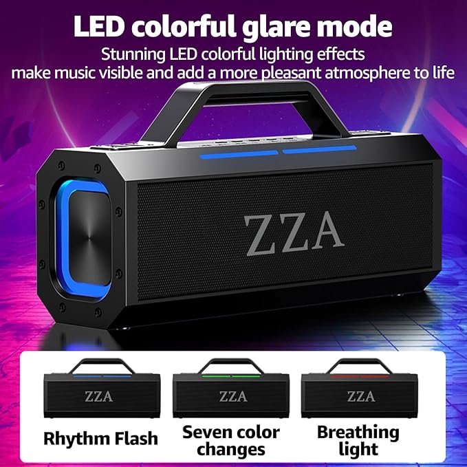 Portable Bluetooth Speakers, 60W Peak Wireless Outdoor Speaker with Subwoofer, Deep Bass, 3 Lighting Mode, 100dB Loud Party Speakers for Camping, Beach, Garage
