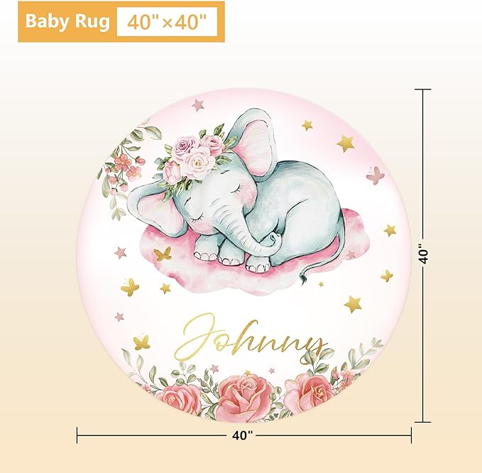 Custom Baby Crib Bedding Set, 5 Pcs Personalized Name Baby Crib Sets for Infant Toddler, Floral Elephant Nursery Bedding Set for Baby Girls, Double Layer Baby Bedding Sets Customized Gifts