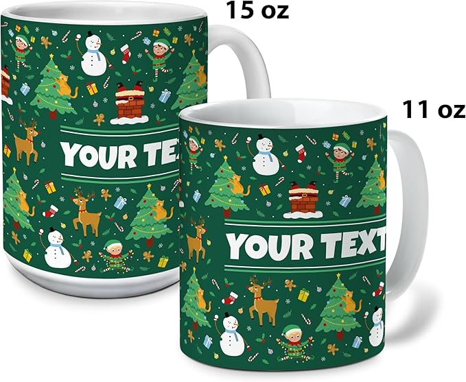 Personalized Mug for Kids - Christmas - Custom Name/Text, Ceramic Hot Chocolate/Cocoa/Coffee Cup for Boys/Girls, Holiday/Birthday Gift - 11 oz, Light Blue Handle