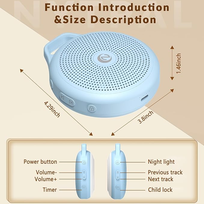 Portable White Noise Sleep Sound Machine for Home and Travel. Perfect for Your Sleeping Baby with a dimmable Night Light and Long Battery Life. Baby Essential Adult/Child Lock Feature.
