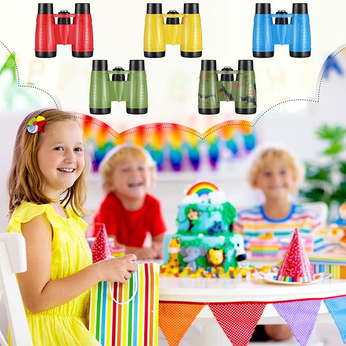 25 Pack Binoculars for Kids 6+ Years Old, with Compass and Neck String Toddler Toy Binoculars Gift Set for Camping Adventure, Party Favor, Red, Yellow, Camo, Green, Blue