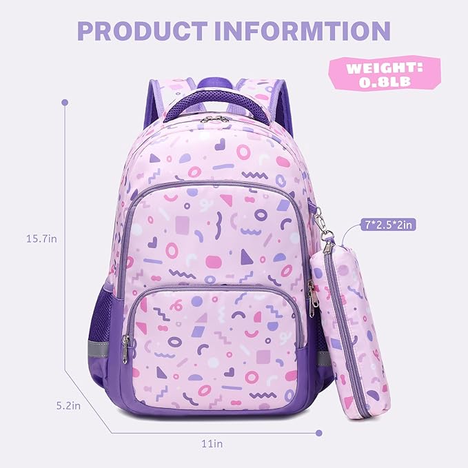 mygreen 3PCS Kids Backpack Set - Waterproof Bookbag with Lunch Box for Girls Ages 3-12, Adorable Cartoon Prints for School & Outdoor Use Pink Fairy Elf