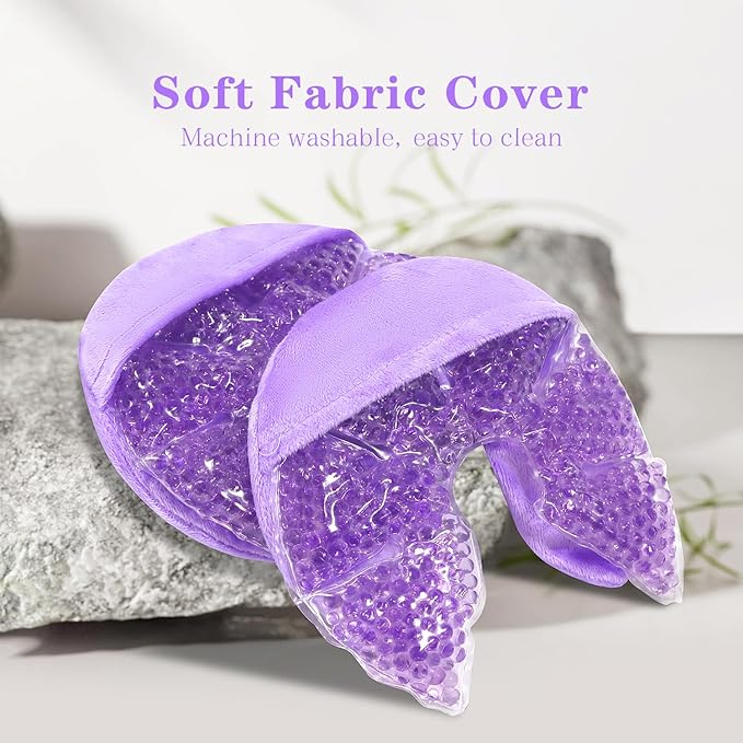 Hot/Cold Breast Gel Bead Ice Packs Breast Cooling/Heat Pads Relief for Breastfeeding, Nursing Pain, Mastitis, Engorgement, Swelling, Plugged Ducts | Boost Milk Let-Down & Production,2 Pack (Purple)