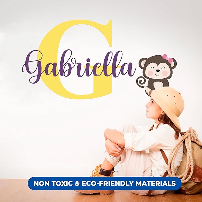 CRYPTONITE Personalized Name Jungle Animals Vinyl Wall Decor I Nursery Wall Decal for Baby Boy & Girl Decoration I Stickers for Kids I Multiple Options for Customization (D. Monkey)