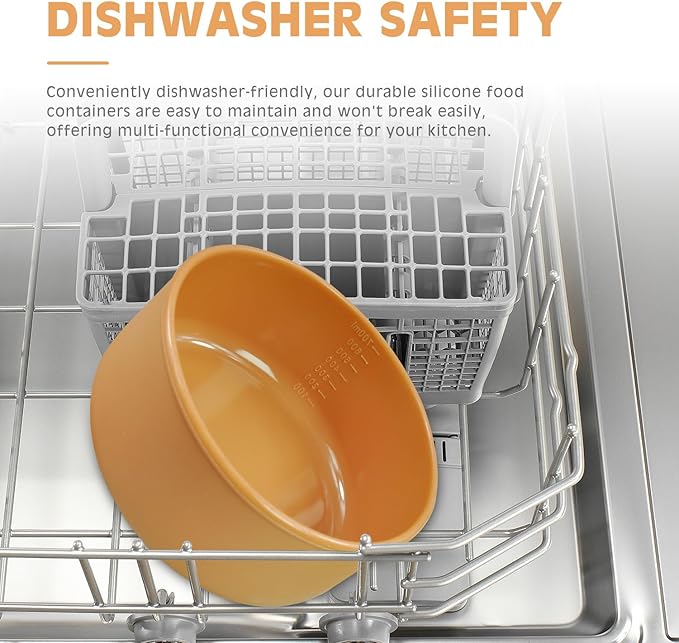 Silicone Food Storage Containers & Round Bowls with Lids - Meal Prep Containers for Kitchen Serving, Salad & Lunch - Airtight, Microwave/Fridge/Dishwasher Safe, BPA-Free, 24oz. (Grayish blue)