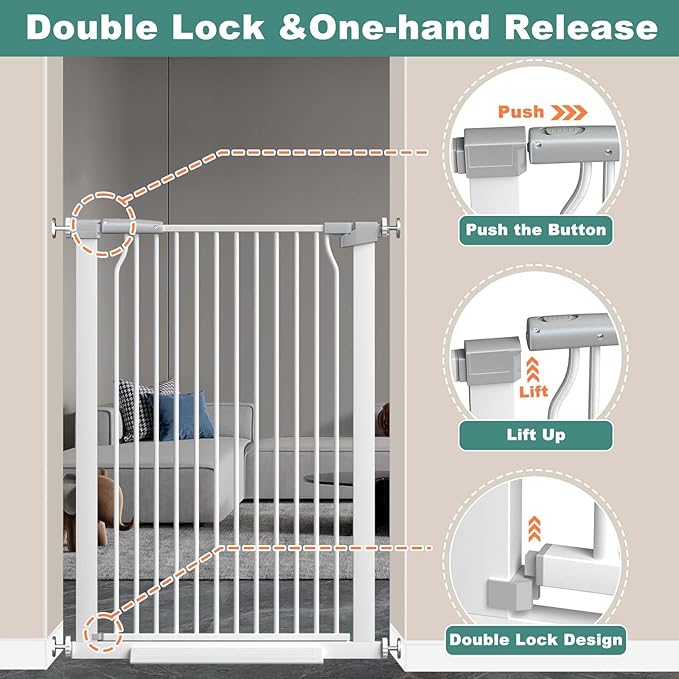 40.5" Extra Tall Baby Gate for Stairs, 40.6"-49.1" Extra Wide Dog Pet Gate Indoor, Pressure Mounted Safety First Baby Gate, No Drill Puppy Tall Gate for Doorways Walk Through House, White