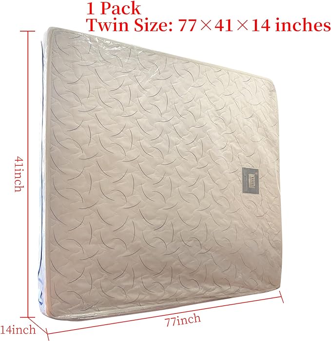 Twin Mattress Bag for Moving and Storage Cover -5 Mil Zipper Plastic Waterproof Mattress Storage Bag,77x41x14 inches,1 Pack