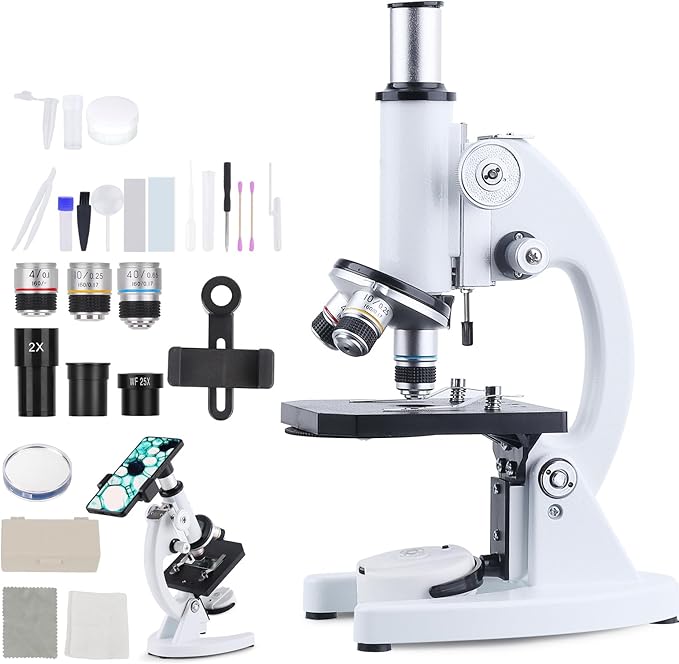 Microscope for Adults Kids, 40X-2000X Microscope Kit with Adjustable Brightness LED, Slides, Biological Compound Microscopes for School Lab Home Education, Gifts for Children Students